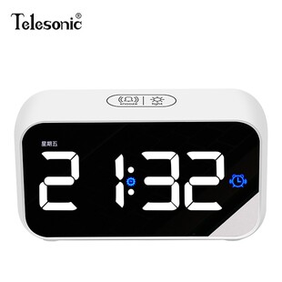 TELESONCI床头闹钟学生电子闹数静音夜光智能音乐表字台钟