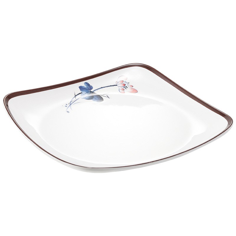 密胺盘子10个装商用仿瓷正方形四方翘脚塑料碟子快餐炒菜盖浇饭盘