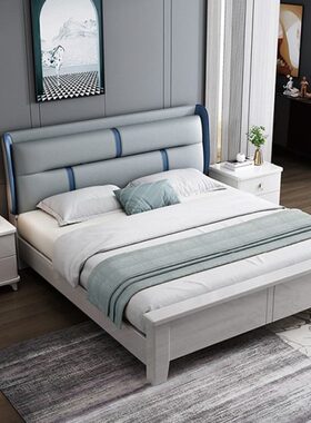 软靠背实木床灰色科技布现代简约1.8米双人高箱储物床主卧轻奢床