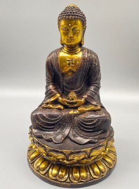 纯铜坐如来佛背光坐如来佛如来佛祖大头释迦佛供奉招财桌面摆件