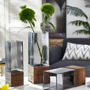 简约欧式轻奢原色木托玻璃花瓶水养绿植鲜花玫瑰百合干花餐桌摆件