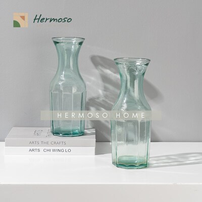 HERMOSO 浅蓝色透明玻璃花瓶摆件客厅插花水养民宿风家用花器花插
