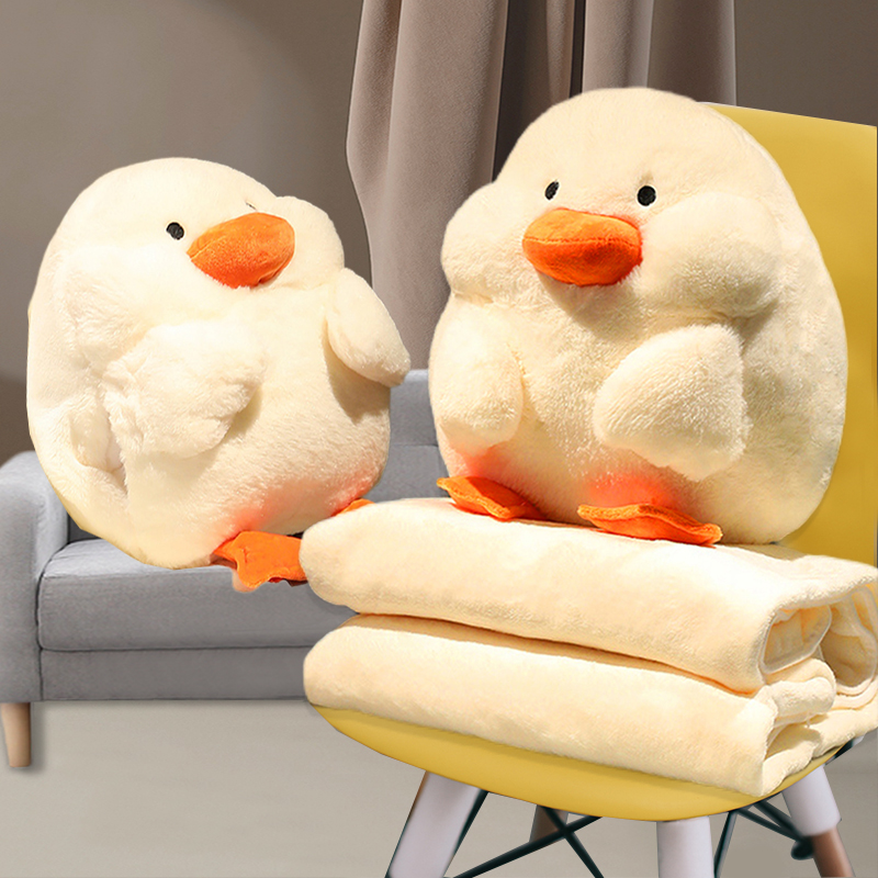 二合一鸭子冬季暖手插手抱枕被子两用办公室午睡毯子毛毯车用靠枕