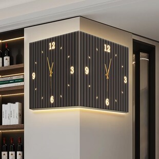 轻奢转角钟时钟墙面面拐角挂壁画高档钟双阳角装饰画大气发光带表
