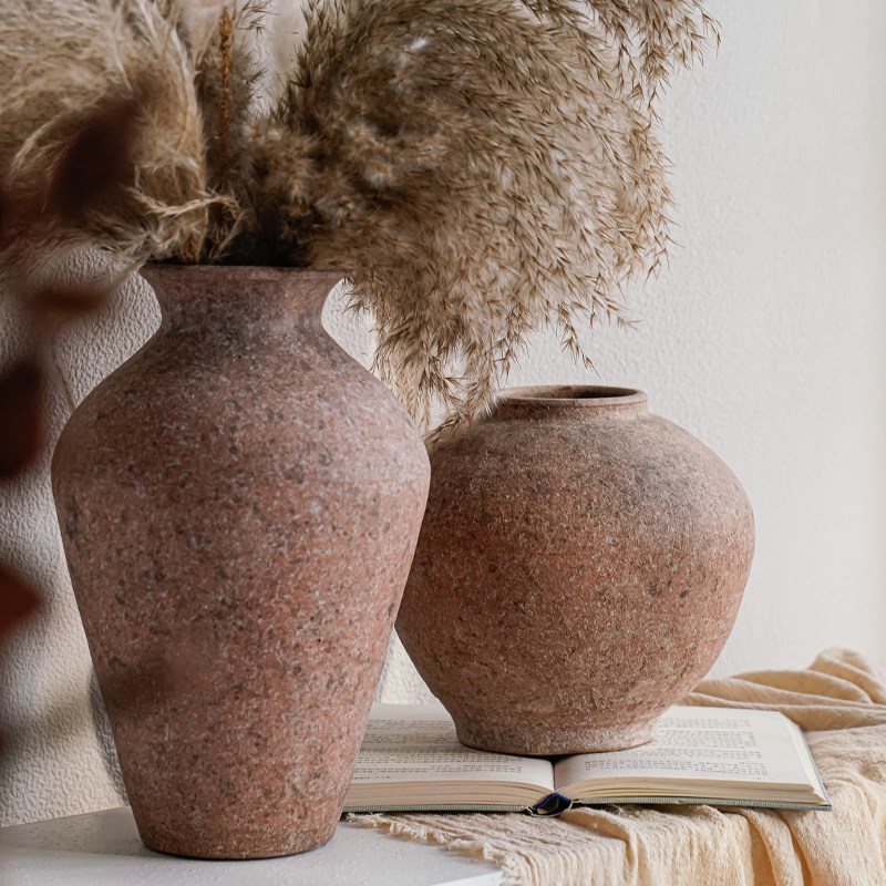 新中式侘寂风陶瓷大花瓶装t饰品摆件斑驳老旧粗陶罐玄关电视柜插