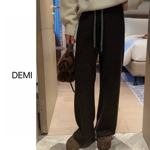 极简高腰百搭显瘦休闲垂感抽绳阔腿裤 定制 F1455 RUILI MISS