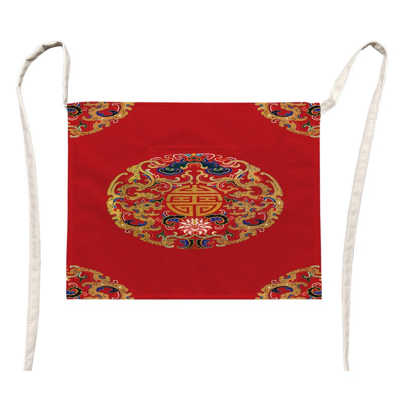 亚麻半身a围裙数码印花厨房围裙女家用可爱做饭防水防油污围腰罩