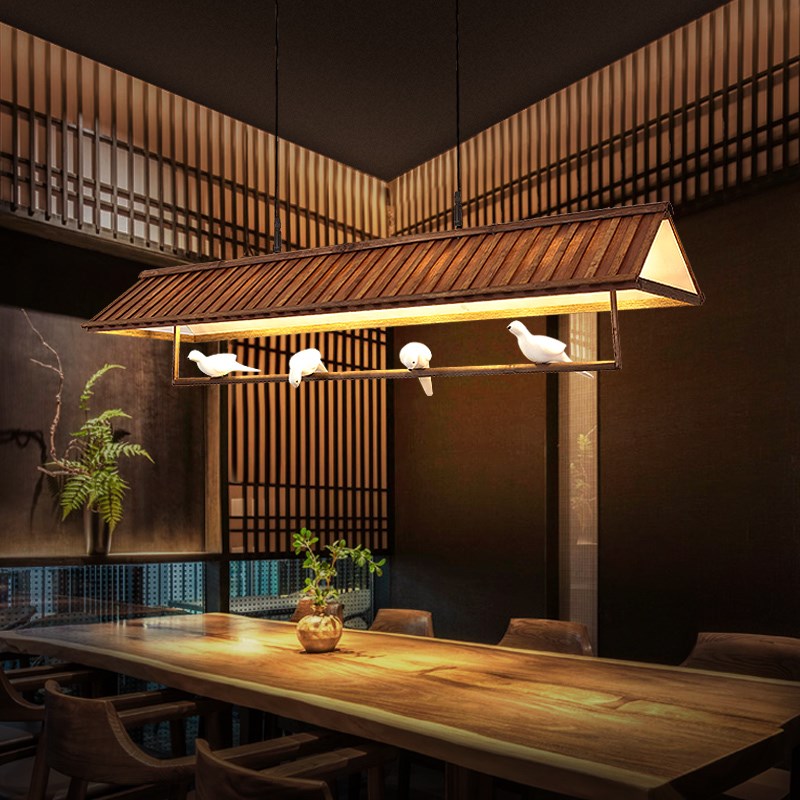 中古风餐厅吊f灯原木日式复古火锅店吧台灯侘寂风民宿禅意茶室吊