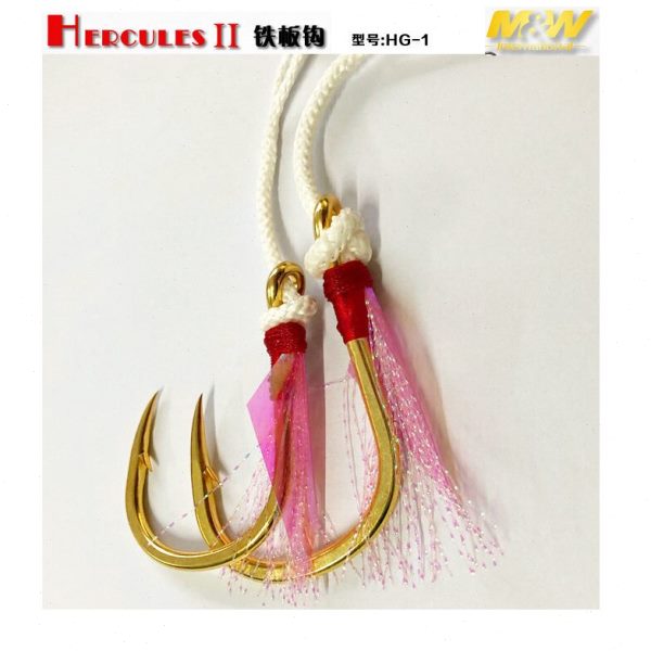 MW铁板钩HG-1已绑线3/0-13/0金钩2支装海钓船钓钩鱼钩鱼皮亮片钩图片