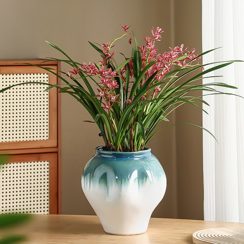 陶瓷花盆复古新中式客厅家用大号口径兰花流泉枫专用X花器装饰摆