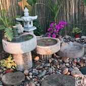 老石槽流水组合石头鱼缸室内造景旧石磨水景复古怀旧户外庭院景观