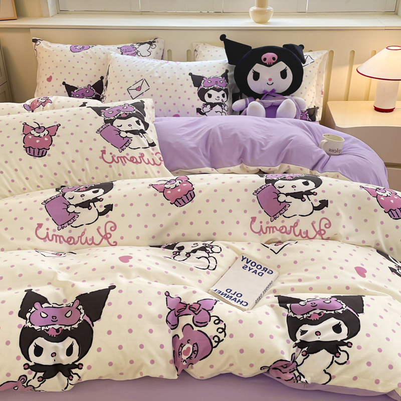 三丽鸥A类卡通云朵水洗棉四件套学生宿舍L家用床单枕套被套三件套