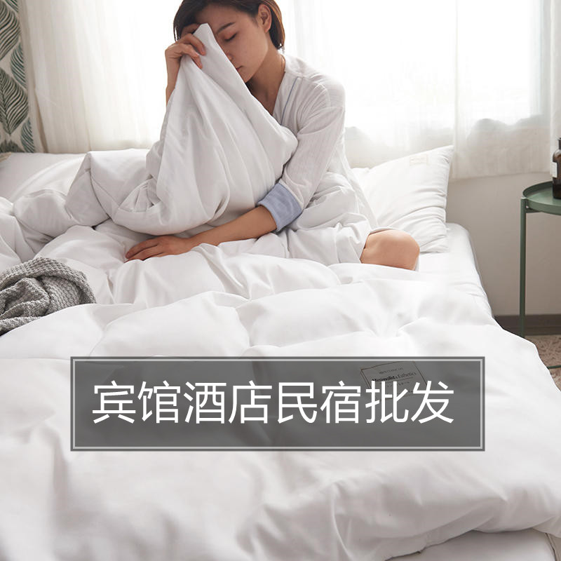 宾馆酒店民宿床上用品四件套含被子E枕芯八件套纯白色被子六七件
