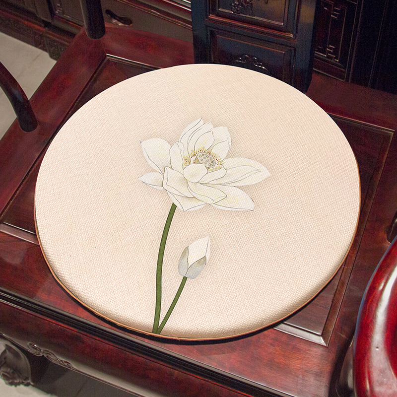 中式茶楼餐厅红木圈椅坐垫椅垫圆形防滑垫K子餐桌餐椅座垫棉麻茶