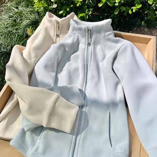 2025加绒双面奥摇粒绒卫衣外套女秋冬款 冲锋衣内胆瑜伽服 立领修身