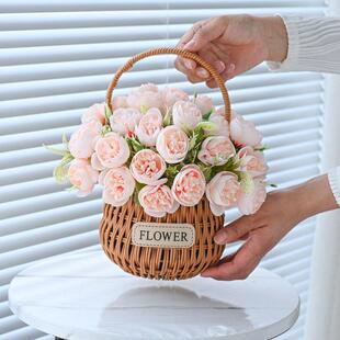 篮玫K2vFvK7N瑰花假花仿花真花摆花设客厅花艺摆件餐花摆花桌绿植