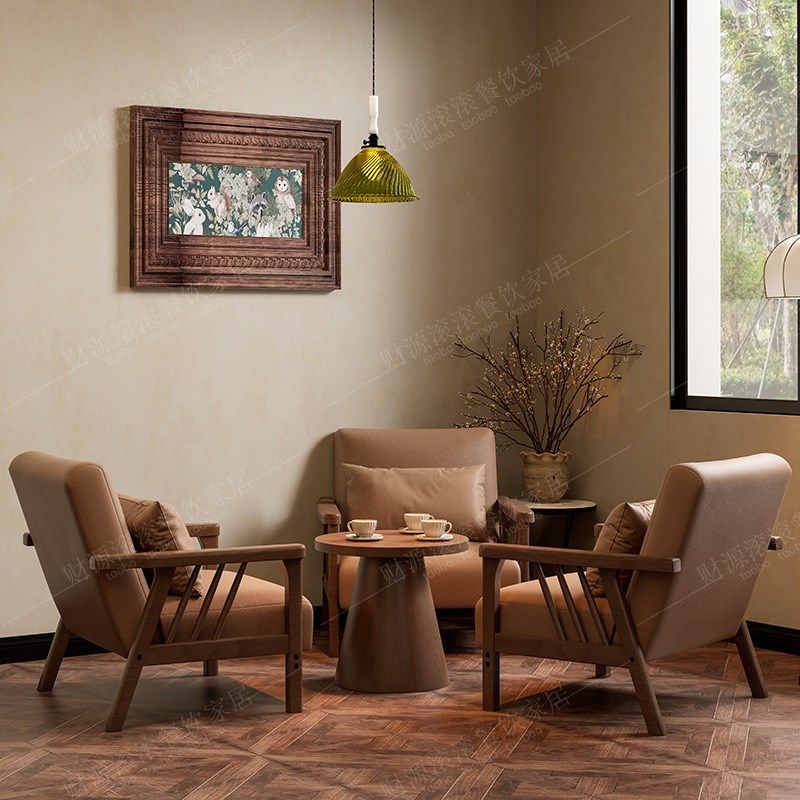 复古咖啡厅桌椅组合奶茶店民宿酒吧卡座沙发餐Q厅休闲清吧洽谈接