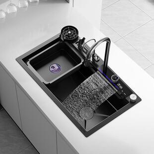 纳米瀑布数显碗大单槽3厨04不锈钢水槽房用洗家池加厚台下洗6845/