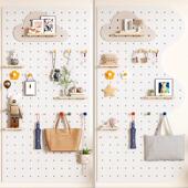 洞洞玄板实定作墙上BOB置物架木质木入户门客厅纳关木制装 饰壁挂