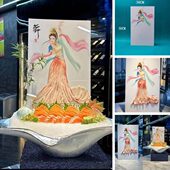 带图案鱼雕版 国风鱼雕盘刺身亚克力板立体背景盘姿造盘饰3D鱼雕盘