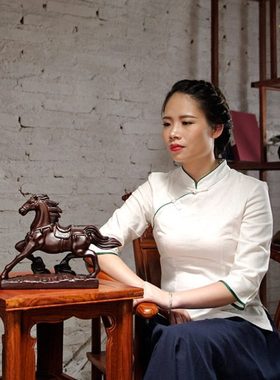 黑檀木雕生肖马摆件马到成功实木家居客厅办公寓意装饰红木工艺品