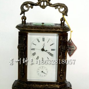 钟表 四功能皮套钟 古典纯铜机械 小座钟 报时闹钟 仿古董做旧