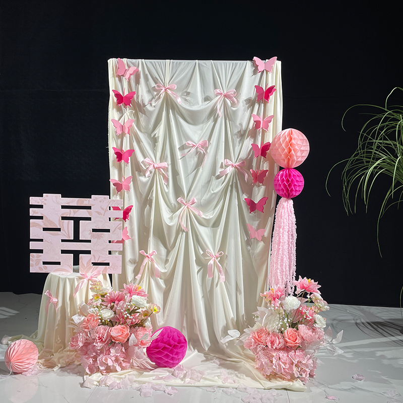 结婚婚房布置装饰新中p式房间客厅晨袍拍照背景墙高级喜字kt板布