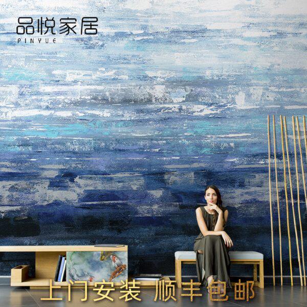 北欧涂鸦抽象油画海水水波客厅电视背景墙纸无缝沙发壁纸壁画墙布