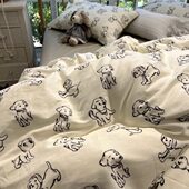 快乐碎片 100支全棉纯棉in卡通可爱灰色小狗床上用品 四件套新款