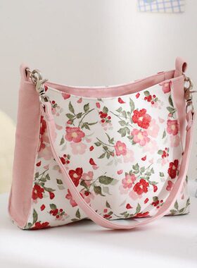 典舍x颜二两 文艺小清新野蔷薇单肩包粉色花花帆布包百搭包 K699