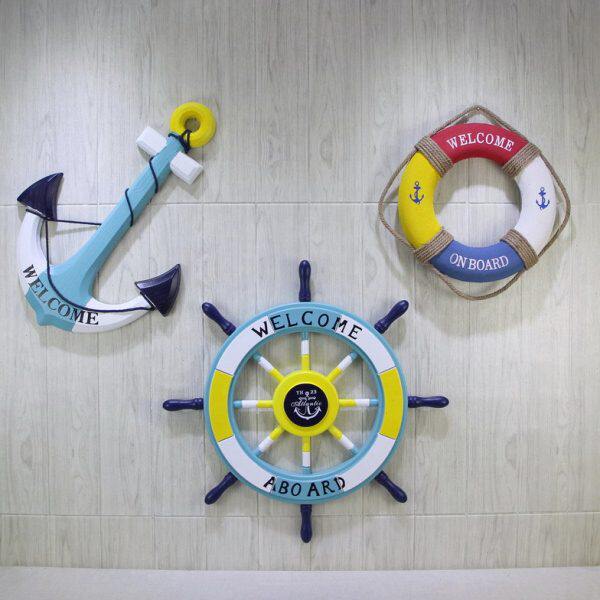 地中海风格船锚泳圈装饰挂件海洋风家居客厅餐厅背景墙面舵手壁饰