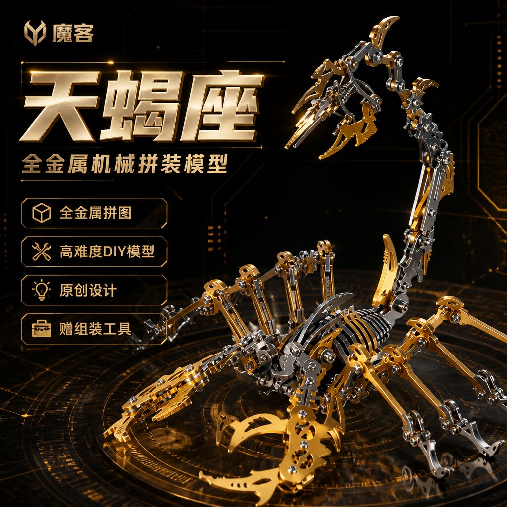 钢魔客天蝎座蝎子王拼图机械立体3d魔蝎金属模型成年玩具组装礼物