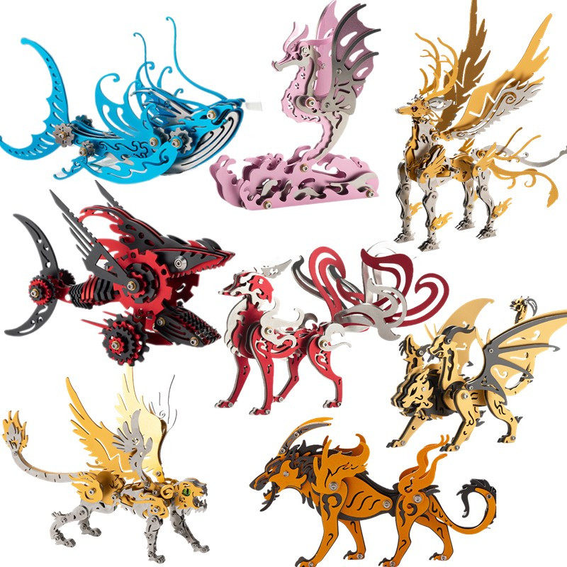 魔客立体金属拼图机械组装白虎DIY手工拼装模型鲨鱼海马中国青龙