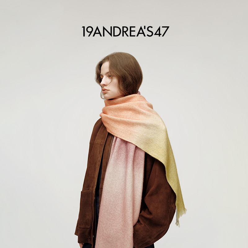 秋冬女士意式渐变厚羊绒手工围巾