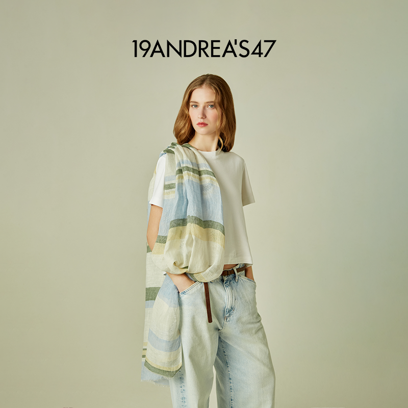 【夏季新品】19ANDREA'S47春夏Linky系列亚麻条纹披