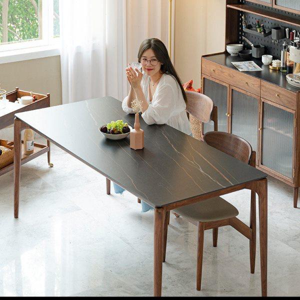 良年岩板餐桌北欧实木桌椅组合小户型黑胡桃木轻奢长方形现代简约,住宅家具,岩板餐桌,淘宝优惠券,粉丝福利购,淘宝优惠卷