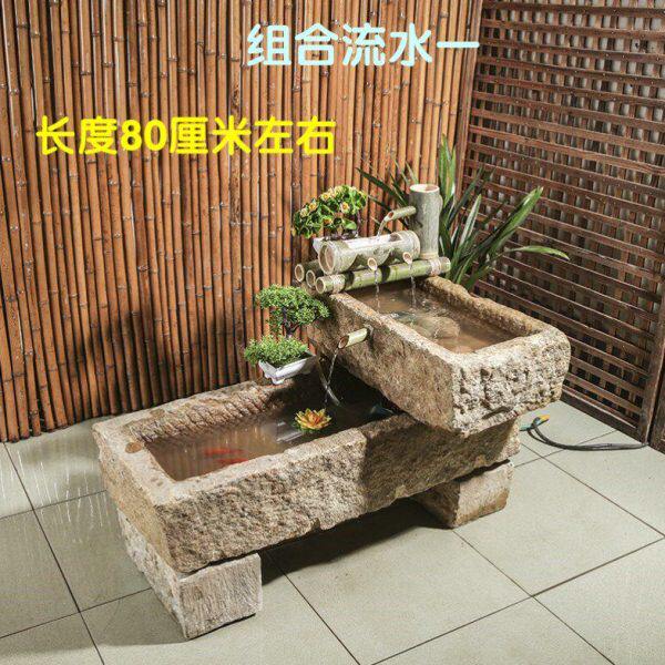 民间猪槽牛槽养鱼小石槽鱼缸种花庭院流水组合石头花盆老石槽
