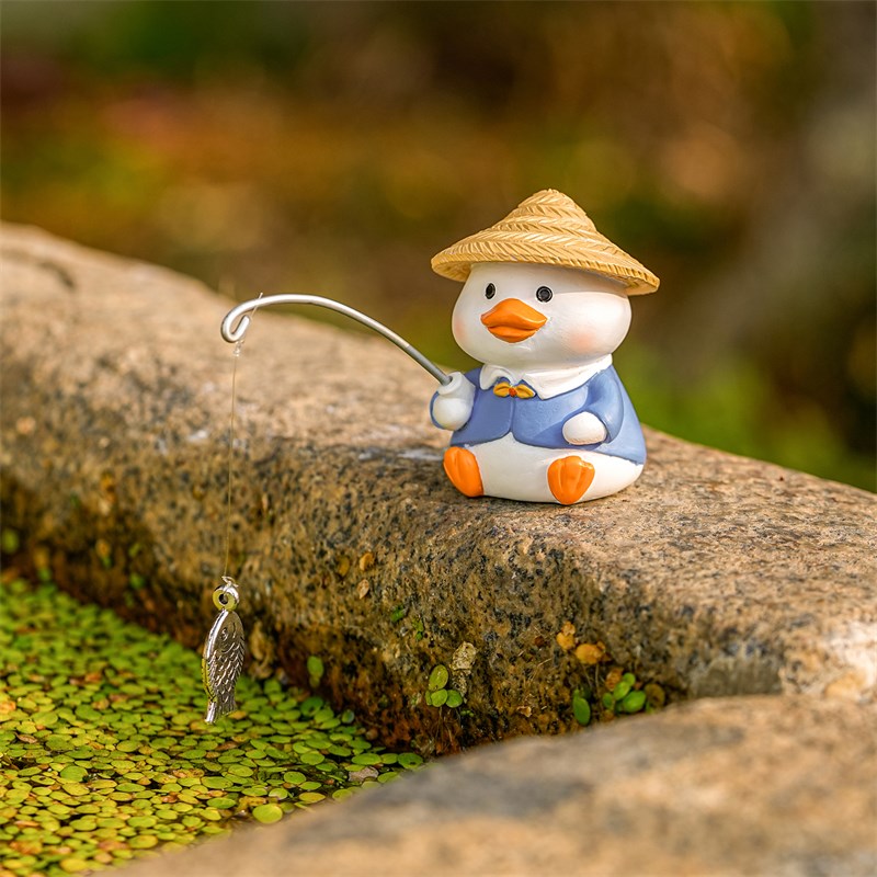 鱼缸造景可d爱动物钓鱼摆件创意造景微景观装饰假山流水鱼池治愈