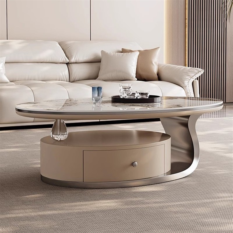 2024新款岩板茶几椭圆形客厅家用小户型轻奢高级感V现代简约小桌