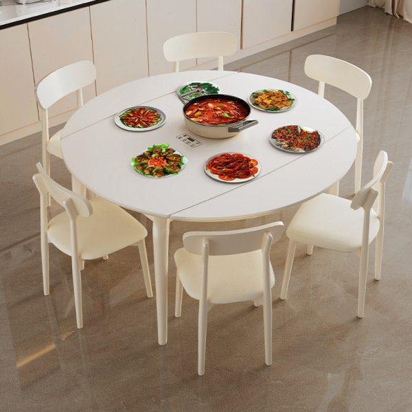 奶油风餐桌带暖菜多功能电磁炉岩板现代简约小户型家用可伸缩饭桌,住宅家具,岩板餐桌,淘宝优惠券,粉丝福利购,淘宝优惠卷