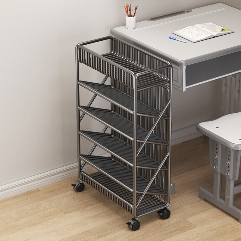 移动书架高中生书桌收纳置物架铁艺D多层桌边缝隙小型书柜不占地