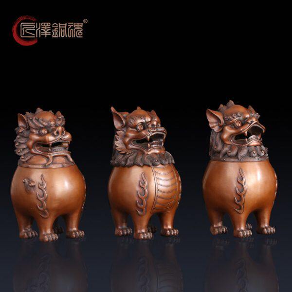 匠泽铜魂 紫铜三瑞兽香炉薰炉貔貅神兽香炉办公室摆件家居用品
