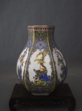 清代雍正粉彩花鸟摆件花瓶怀旧老物件仿古做旧家居装饰收藏古玩玉