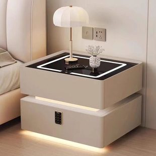 智能床头柜悬浮2023新款卧室全实木轻奢感应灯简约现代网红多功能