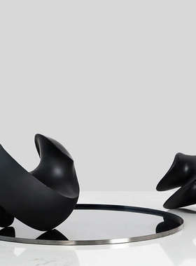 现代简约极简家j居黑白哑光树脂抽象旋扭装饰圆球摆件卧室酒柜饰