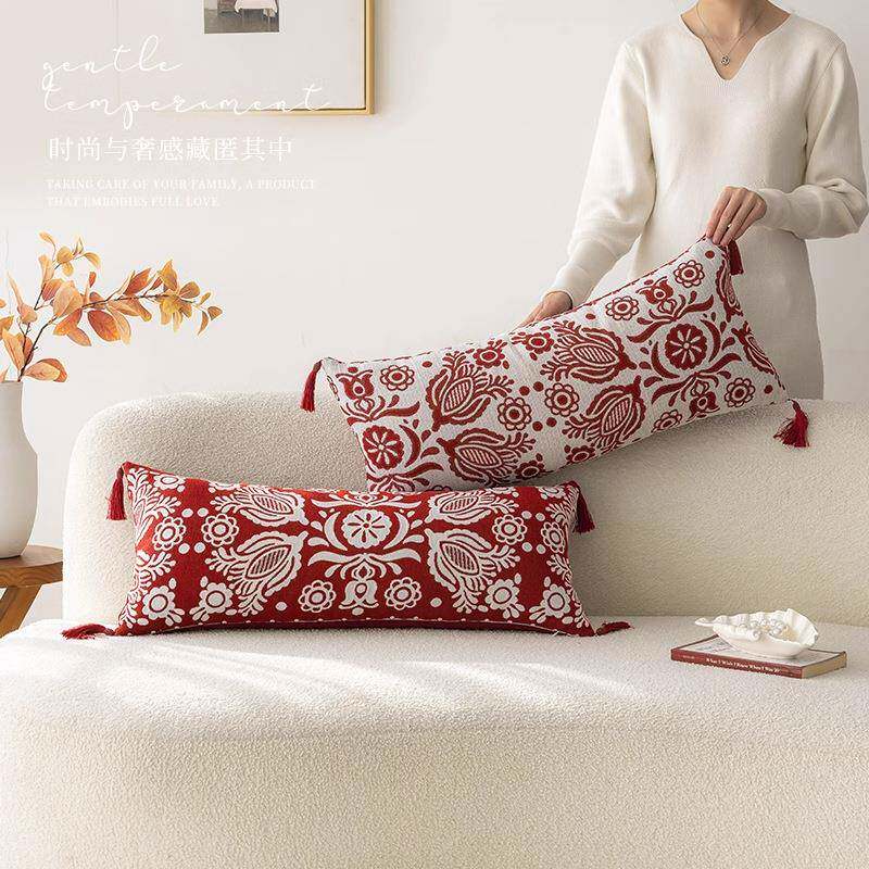 新式沙发室长方形靠枕新中jx084睡年长条抱枕卧靠背垫红色床头觉