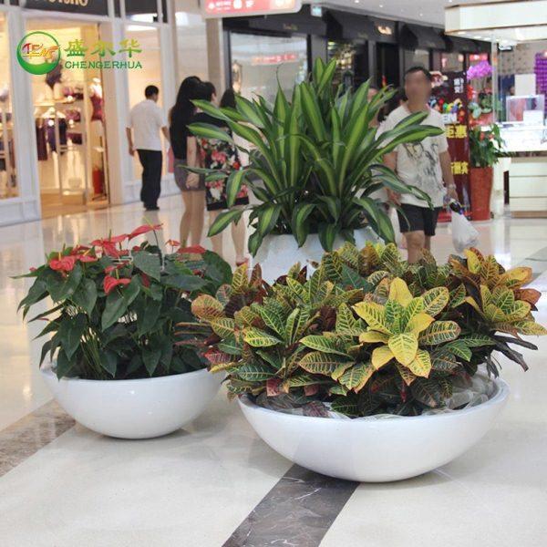 大型商场酒店客厅售楼处样板房KTV玻璃钢花盆落地白色花器花瓶