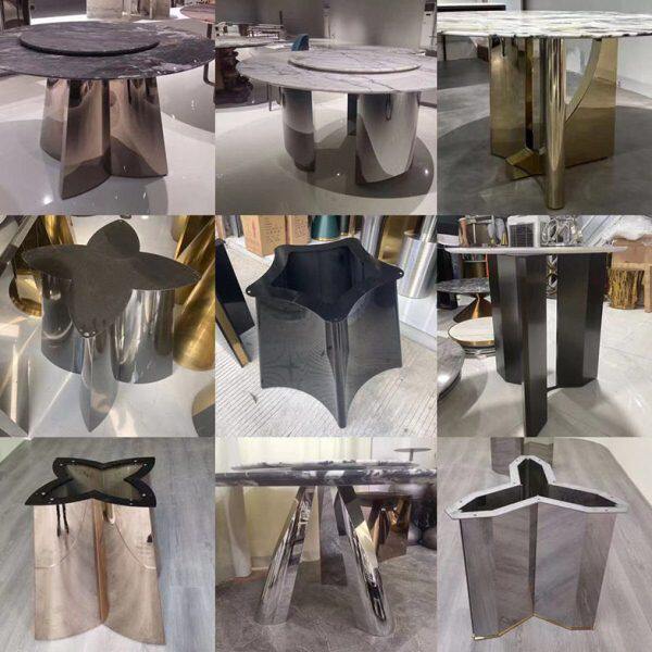 不锈钢餐桌脚支架轻奢超晶石奢石高档岩板大理石圆桌长桌支撑桌腿