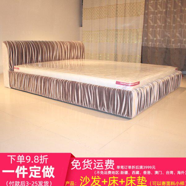 工厂定做皱褶软床公寓民宿灰色布艺床1.8双人床1500*2000现代床