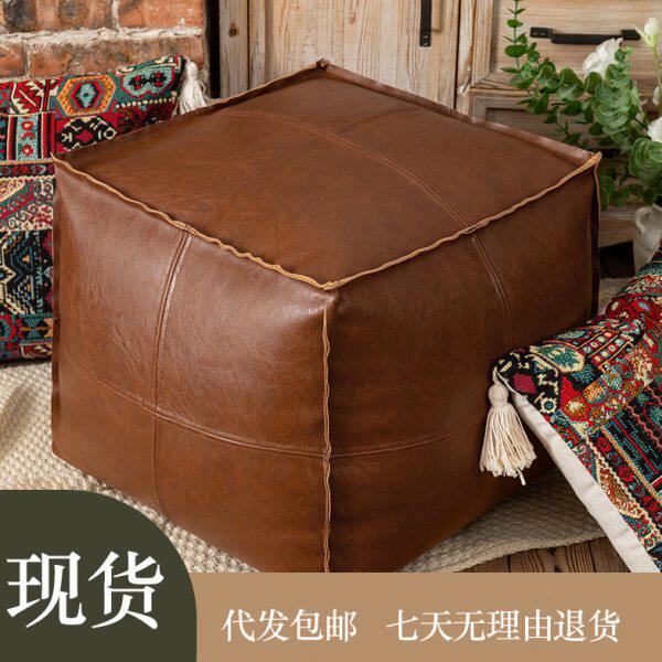 轻奢皮墩榻榻米地上坐垫客厅家用坐墩创意油蜡皮蒲团坐垫飘窗坐垫